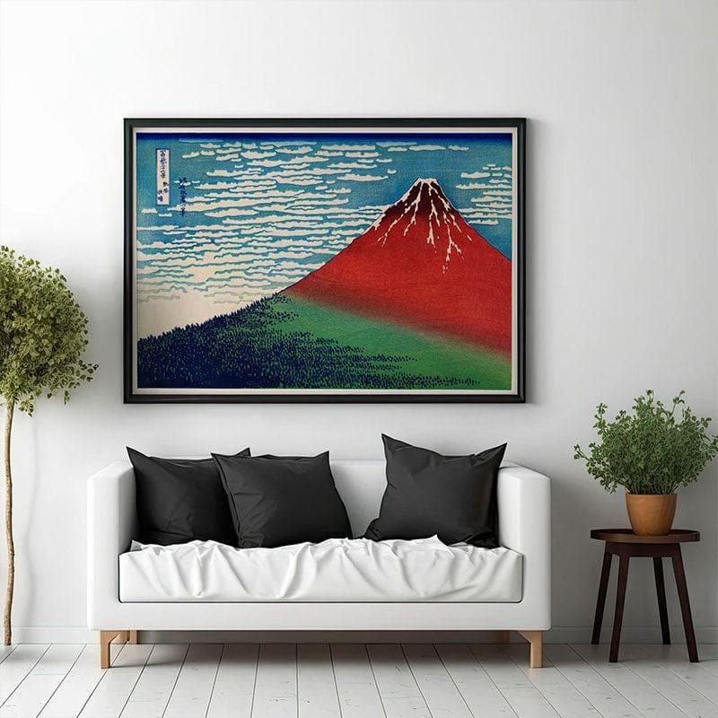 Wall Art & Paintings - Fine Wind & Clear Morning Painting By Hokusai - Black Frame