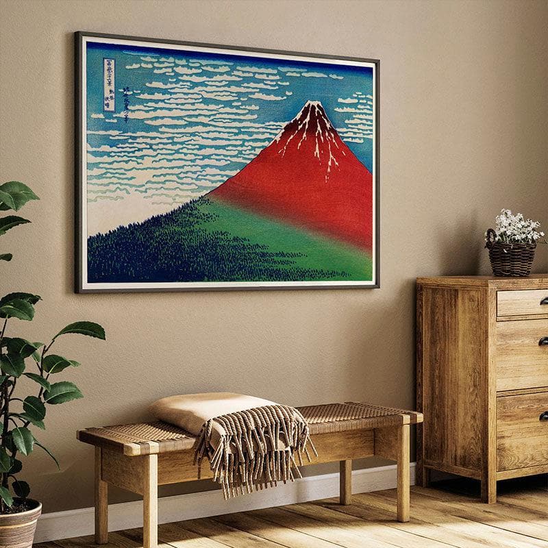 Wall Art & Paintings - Fine Wind & Clear Morning Painting By Hokusai - Black Frame