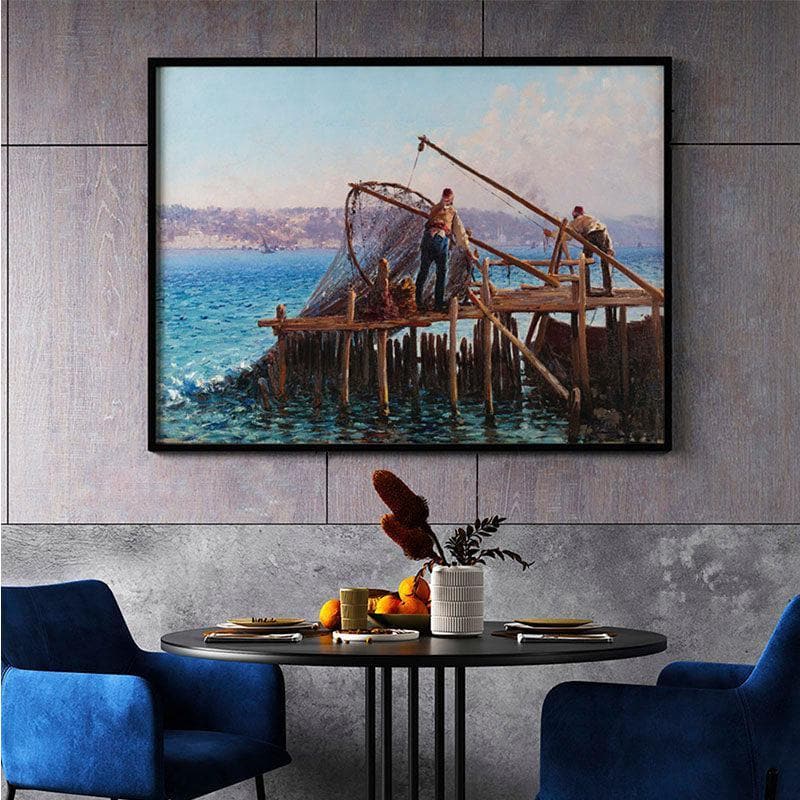 Wall Art & Paintings - Fisherman By The Bay Wall Painting - Black Frame