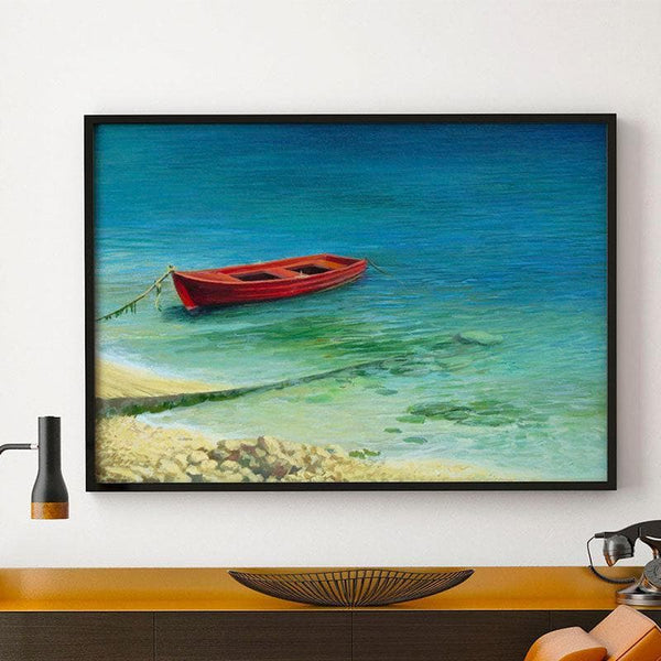 Wall Art & Paintings - Fishing Boat In Island Wall Painting - Black Frame