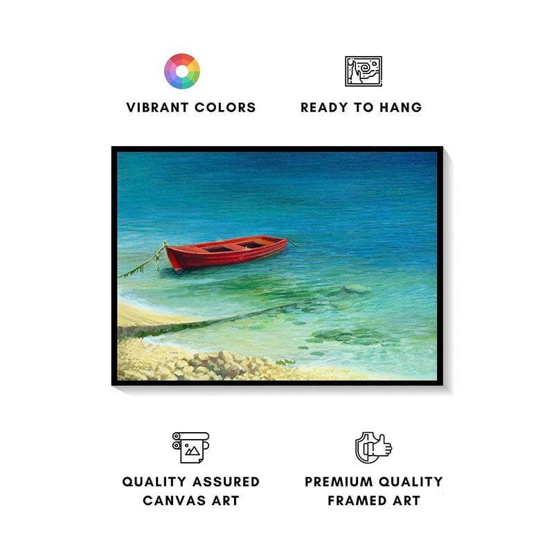 Buy Fishing Boat In Island Wall Painting - Black Frame Wall Art & Paintings from Vaaree