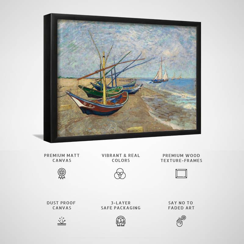 Wall Art & Paintings - Fishing Boats By Vincent Van Gogh - Black Frame