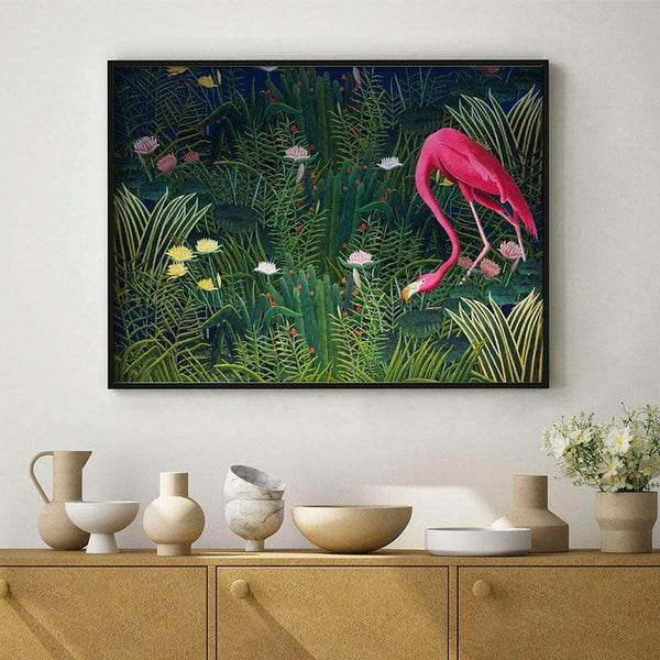 Wall Art & Paintings - Flamingo & Flower Wall Painting - Black Frame