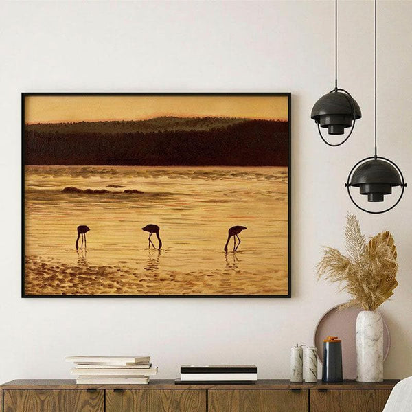 Wall Art & Paintings - Flamingos And Nature Wall Painting - Black Frame