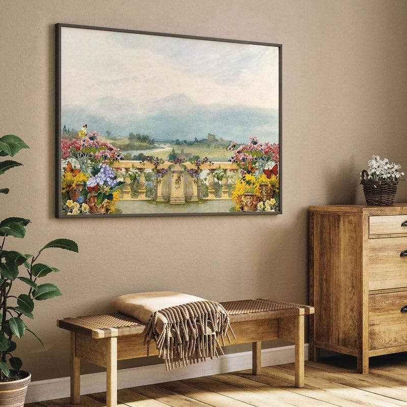 Wall Art & Paintings - Floral Fantasy Balcony Wall Painting - Black Frame