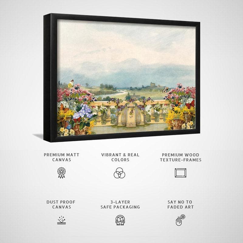 Wall Art & Paintings - Floral Fantasy Balcony Wall Painting - Black Frame