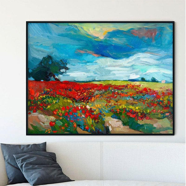 Wall Art & Paintings - Flower fields Wall Painting - Black Frame