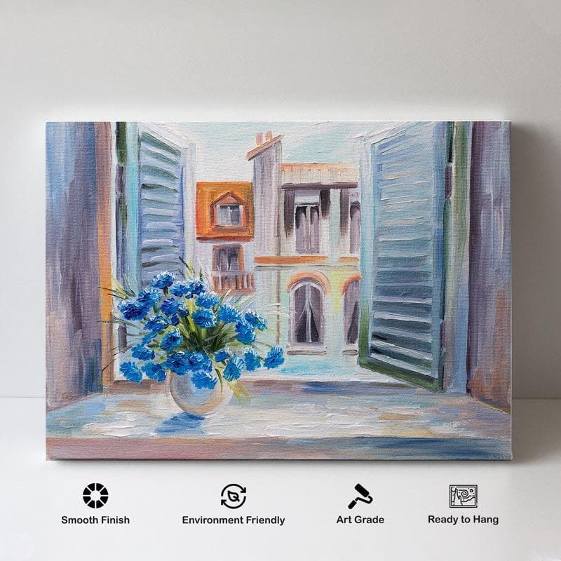 Wall Art & Paintings - Flowers In The Balcony Painting - Gallery Wrap