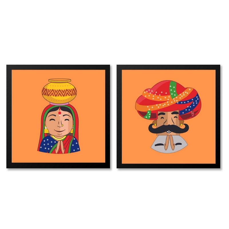 Wall Art & Paintings - Folk Fuse Wall Accent (Orange) - Set Of Two