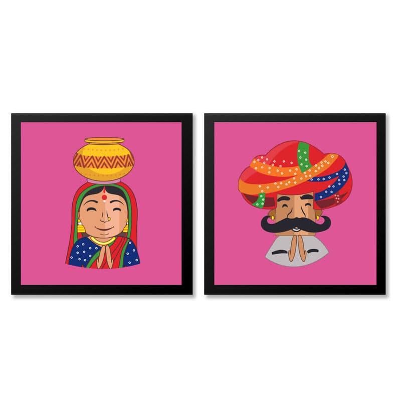 Wall Art & Paintings - Folk Fuse Wall Accent (Pink) - Set Of Two