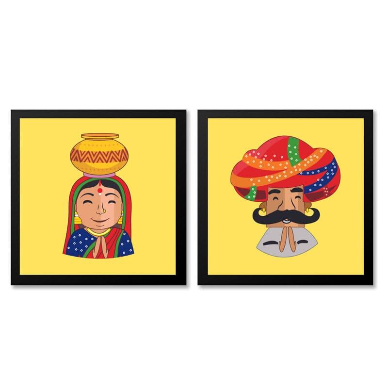 Wall Art & Paintings - Folk Fuse Wall Accent (Yellow) - Set Of Two