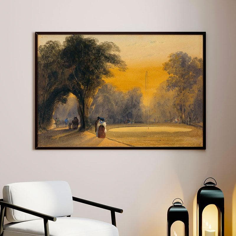 Wall Art & Paintings - Fountain In The Gardens Wall Painting - Black Frame