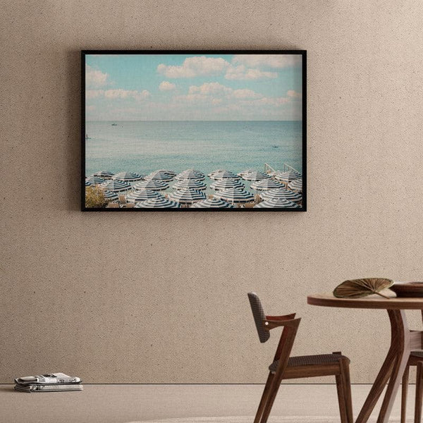 Wall Art & Paintings - French Riviera Beach Umbrellas Wall Painting - Black Frame