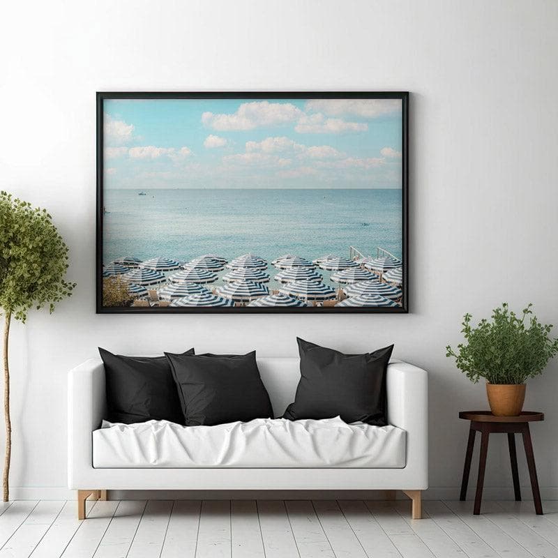 Wall Art & Paintings - French Riviera Beach Umbrellas Wall Painting - Black Frame