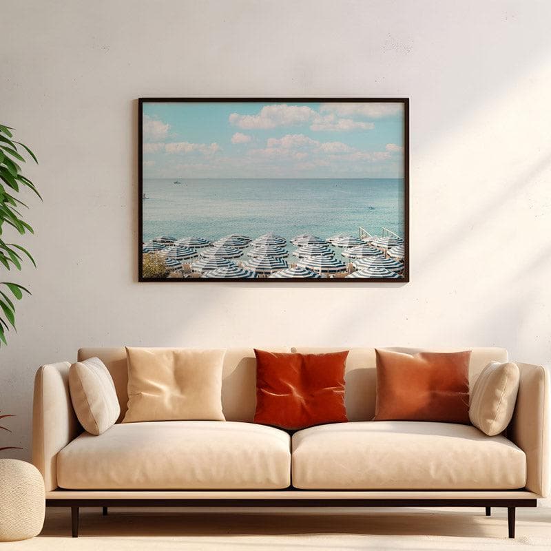 Wall Art & Paintings - French Riviera Beach Umbrellas Wall Painting - Black Frame