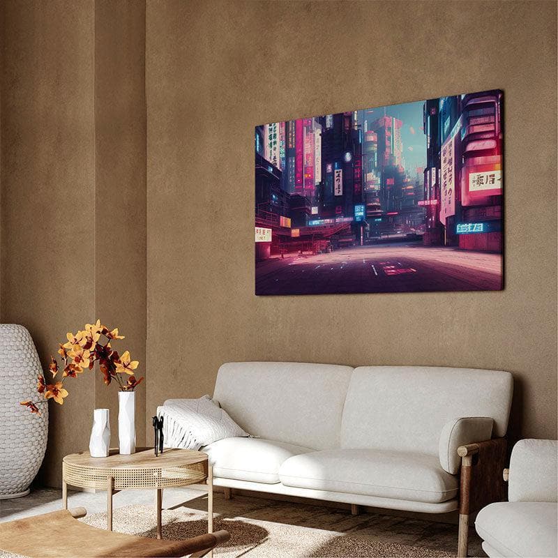 Wall Art & Paintings - Futuristic Japan City Wall Painting - Black Frame