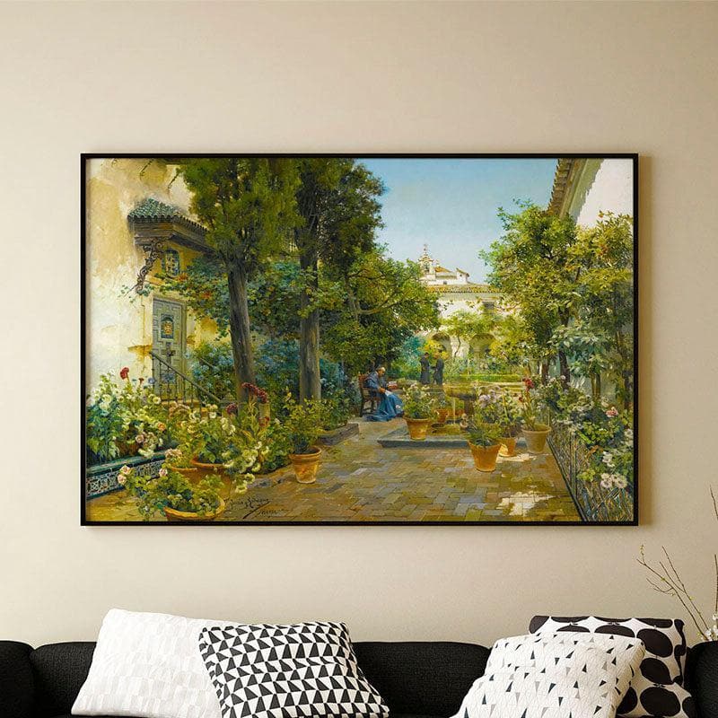 Wall Art & Paintings - Garden In Seville Wall Painting - Black Frame