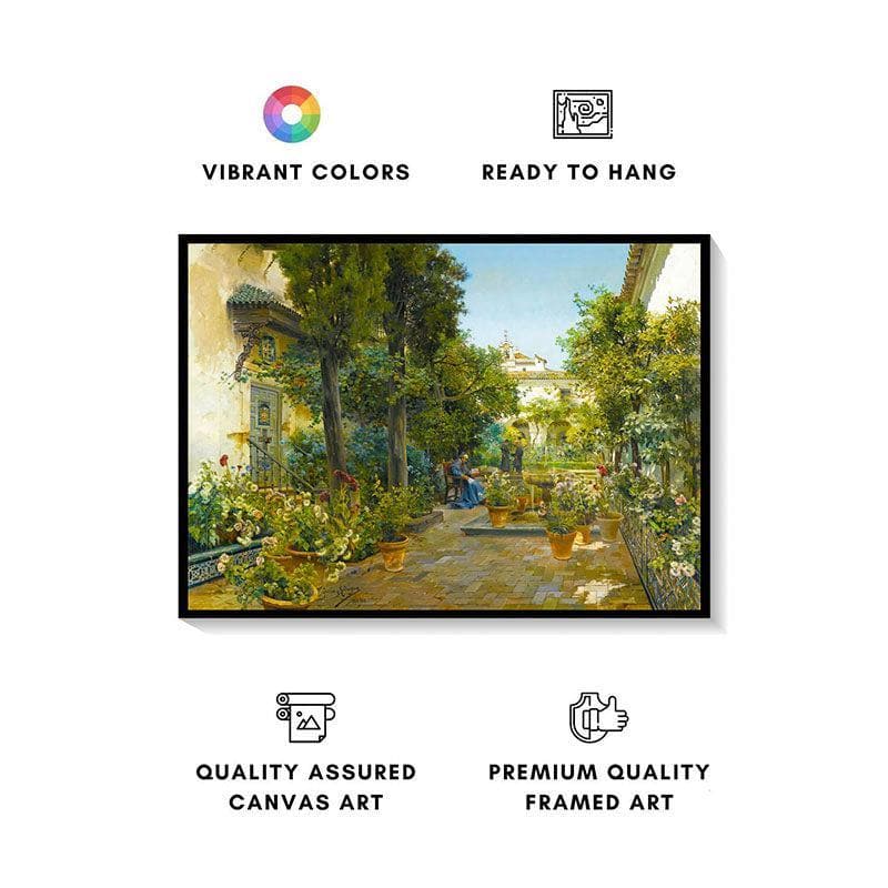 Buy Garden In Seville Wall Painting - Black Frame Wall Art & Paintings from Vaaree