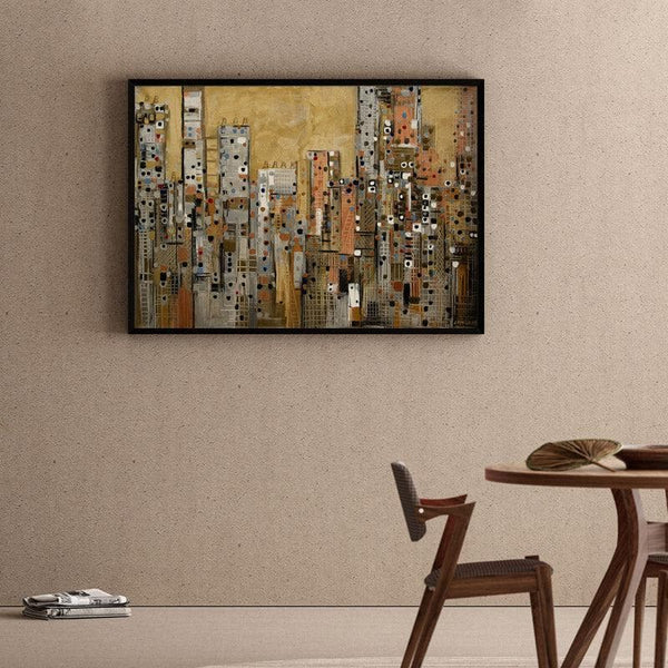 Wall Art & Paintings - Golden Sky Scape Wall Painting - Black Frame