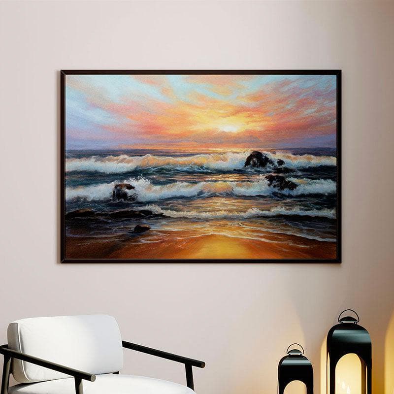 Buy Golden Sunrise On Beach Wall Painting - Black Frame Wall Art & Paintings from Vaaree