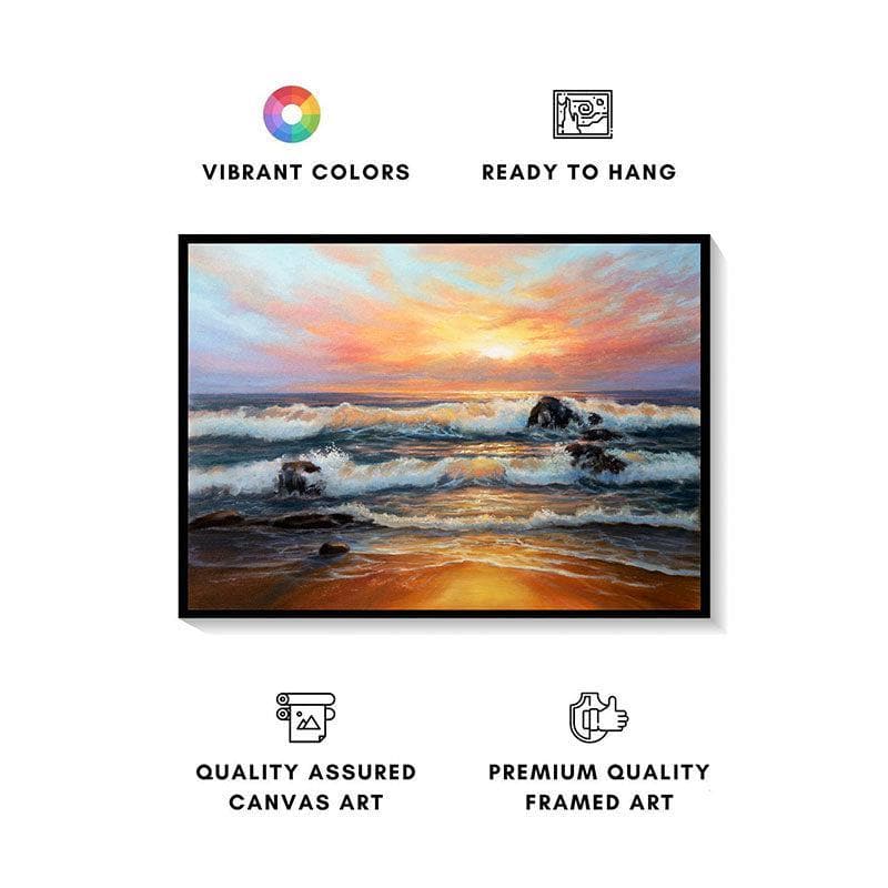 Buy Golden Sunrise On Beach Wall Painting - Black Frame Wall Art & Paintings from Vaaree