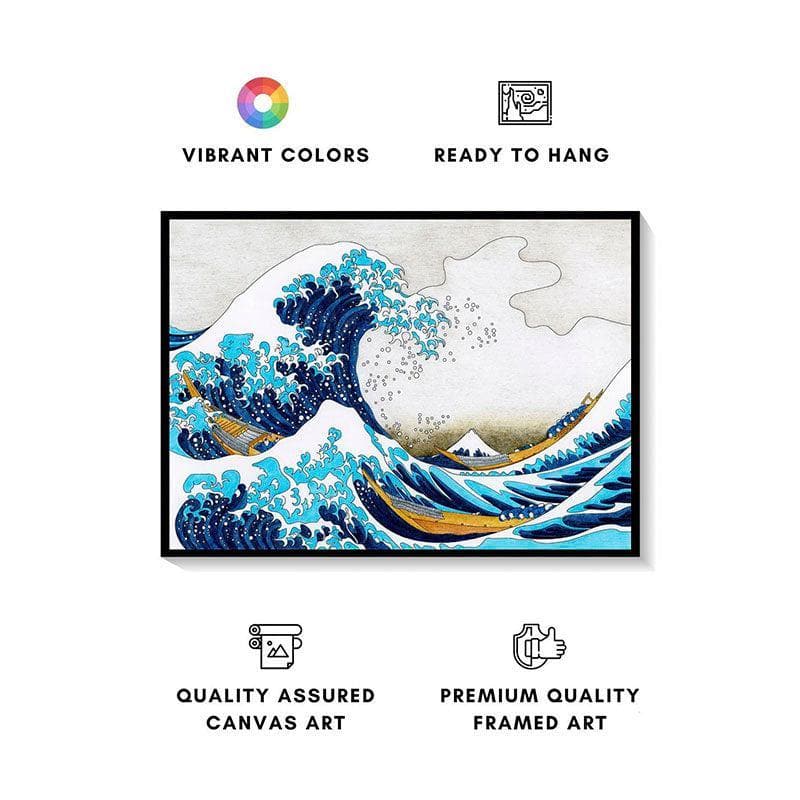 Buy Great Waves Canvas Painting - Black Frame Wall Art & Paintings from Vaaree