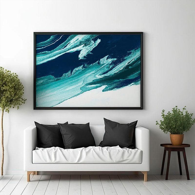 Wall Art & Paintings - Green and Blue Wave Painting - Black Frame