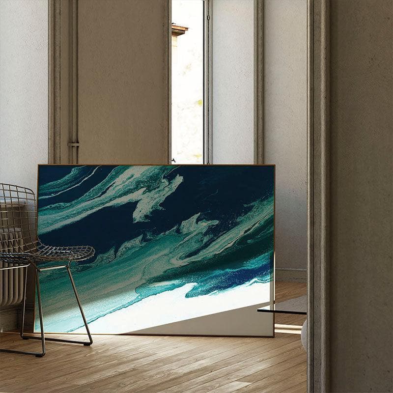 Wall Art & Paintings - Green and Blue Wave Painting - Black Frame