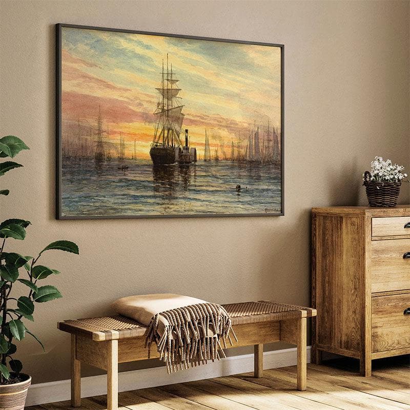 Buy Harbor Scene Wall Painting - Black Frame Wall Art & Paintings from Vaaree