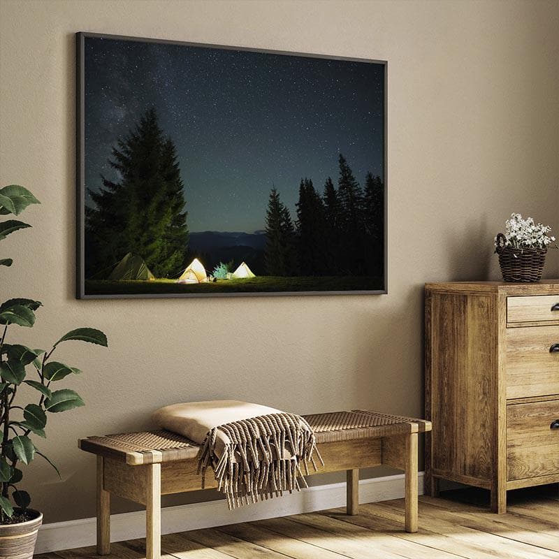 Wall Art & Paintings - Illuminated Tourist Tents Wall Painting - Black Frame