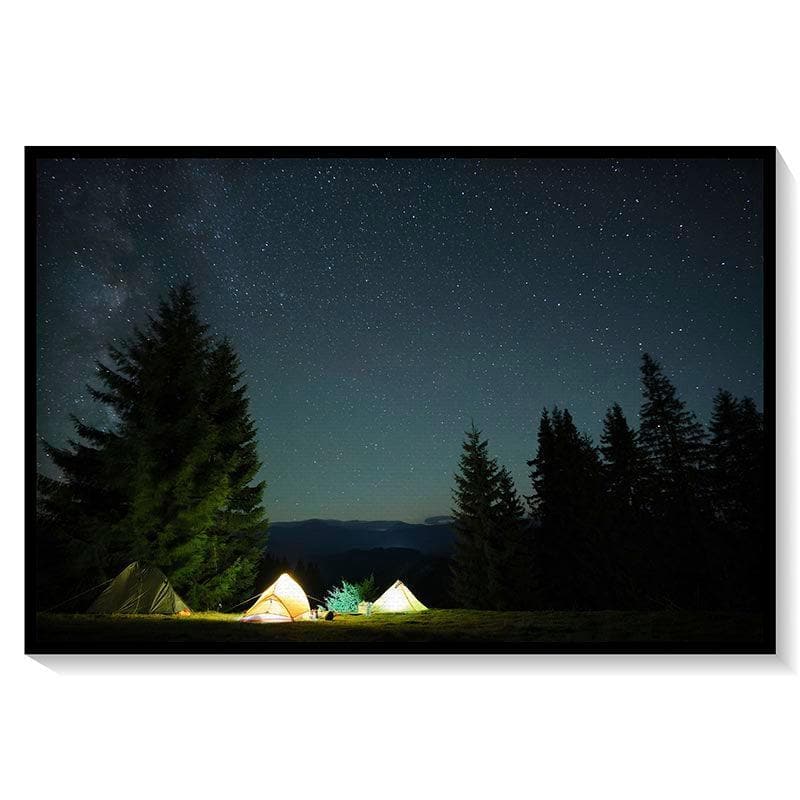 Wall Art & Paintings - Illuminated Tourist Tents Wall Painting - Black Frame