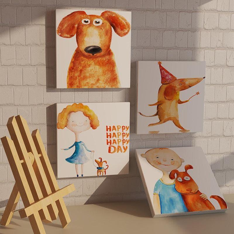 Buy Kids And Doggo Wall Art - Set Of Four Wall Art & Paintings from Vaaree