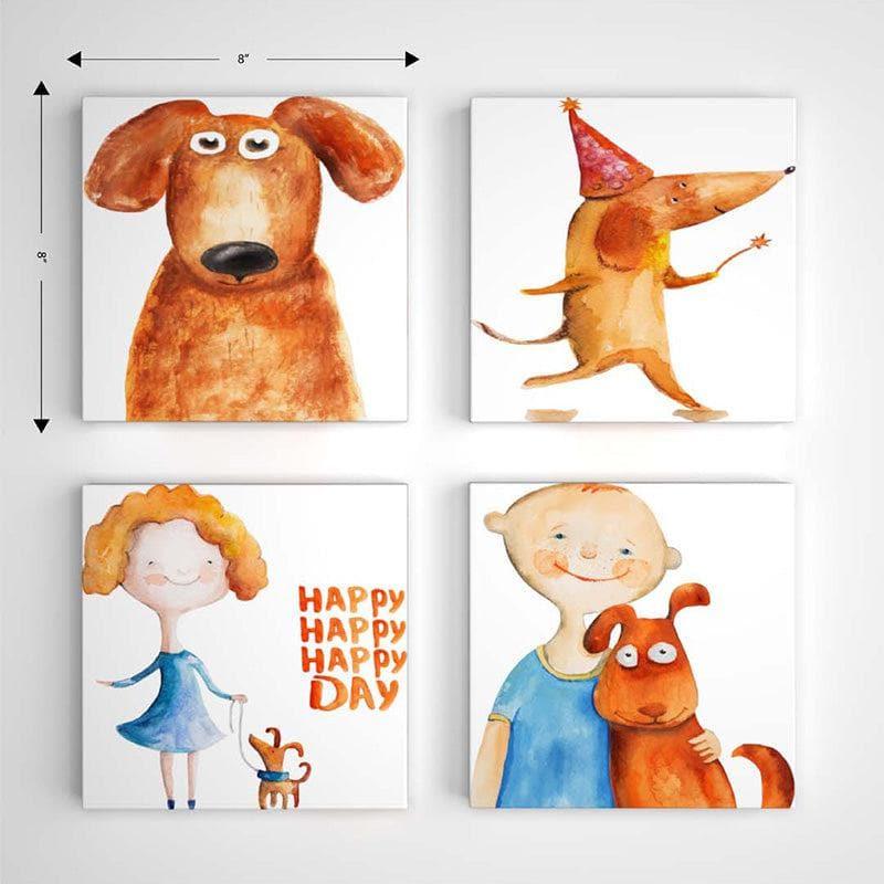 Buy Kids And Doggo Wall Art - Set Of Four Wall Art & Paintings from Vaaree