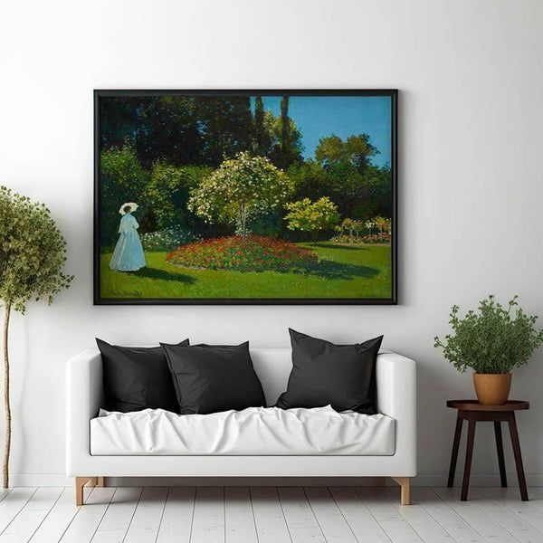 Wall Art & Paintings - Lady In The Garden Framed Painting By Claude Monet - Black Frame