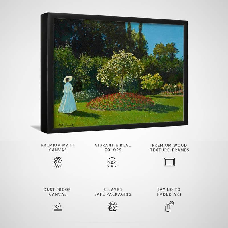 Wall Art & Paintings - Lady In The Garden Framed Painting By Claude Monet - Black Frame