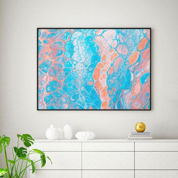 Wall Art & Paintings - Lagoon Blue Abstract Painting - Black Frame