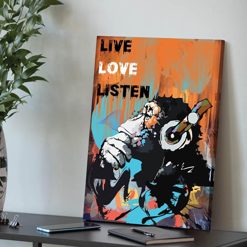 Wall Art & Paintings - Live Love Listen Modern Ape Wall Painting