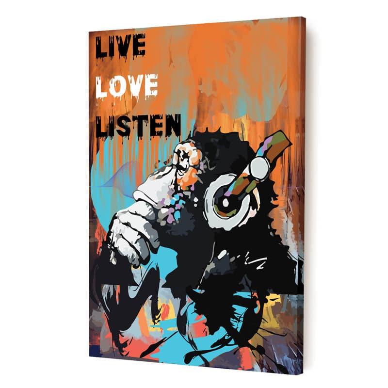 Wall Art & Paintings - Live Love Listen Modern Ape Wall Painting