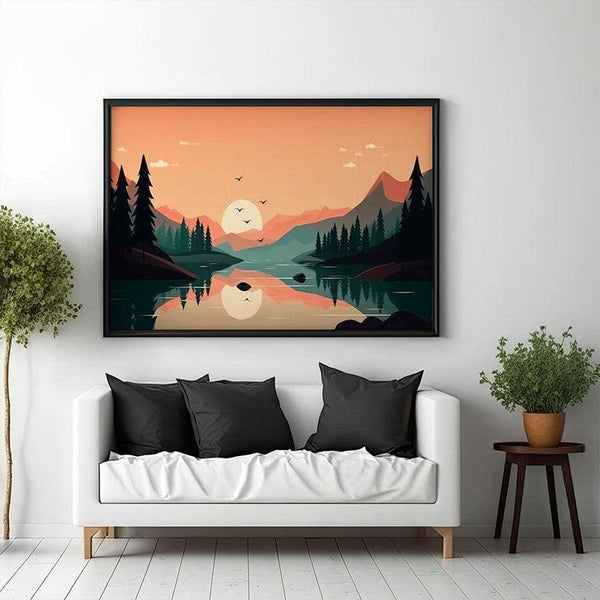 Wall Art & Paintings - Minimalist Mountains Range Wall Painting - Black Frame