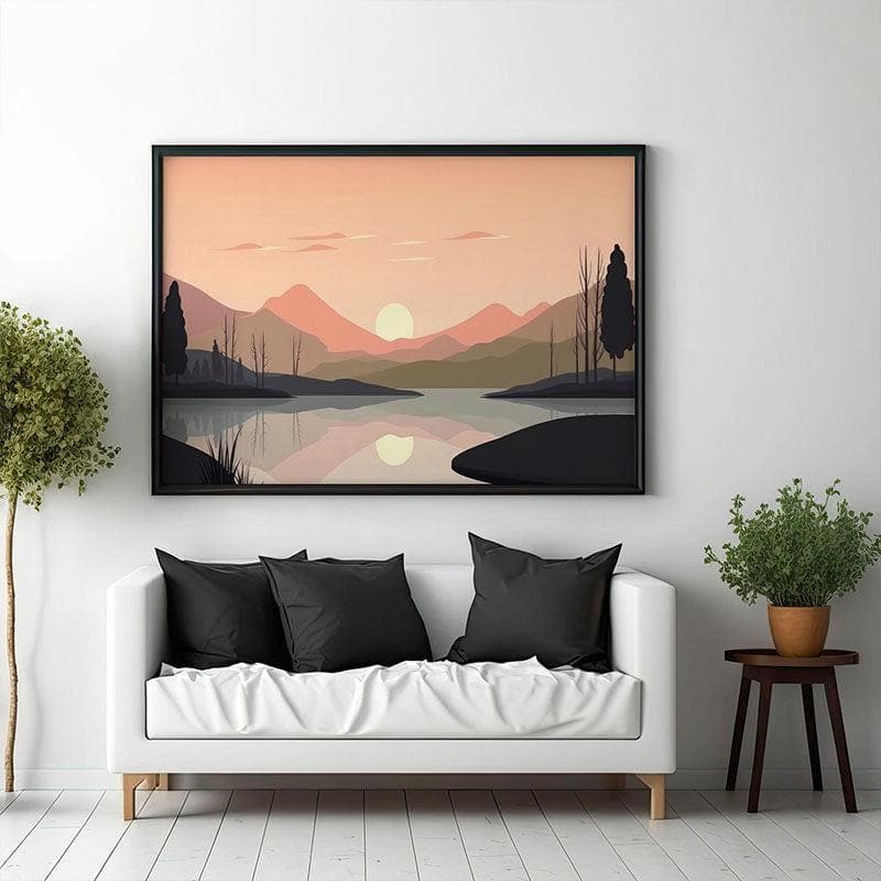 Wall Art & Paintings - Minimalist Sunset Painting - Black Frame