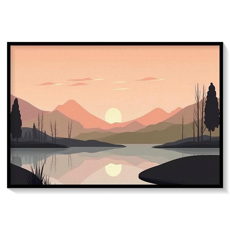 Wall Art & Paintings - Minimalist Sunset Painting - Black Frame