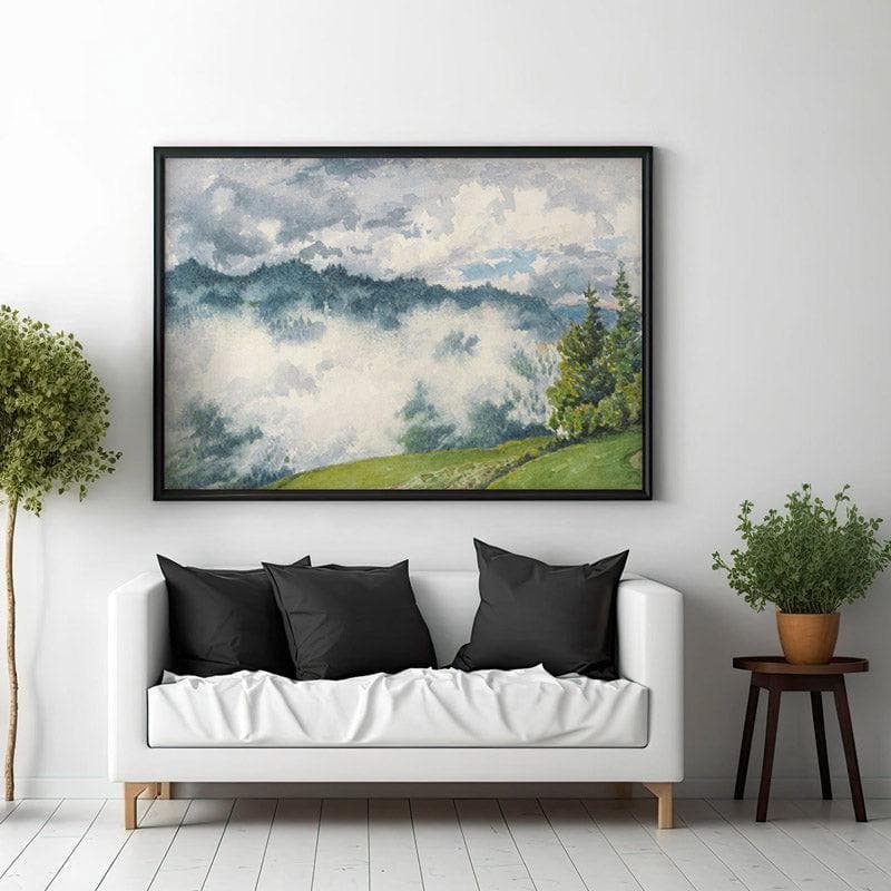 Wall Art & Paintings - Misty Magic Mountain Wall Painting - Black Frame