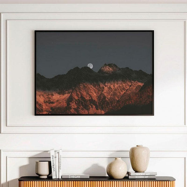 Wall Art & Paintings - Moon & Mountains Wall Painting - Black Frame