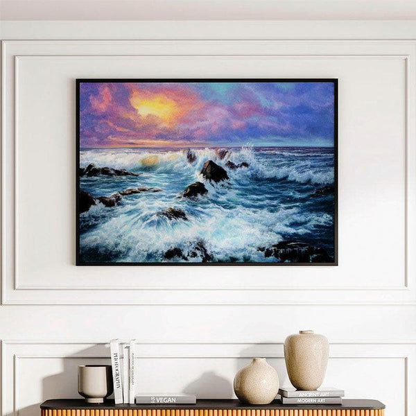 Wall Art & Paintings - Moonbeam Sunset Wall Painting - Black Frame