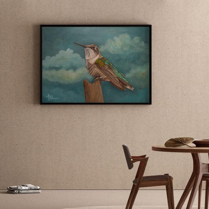 Wall Art & Paintings - Moonlit Hummingbird Wall Painting - Black Frame