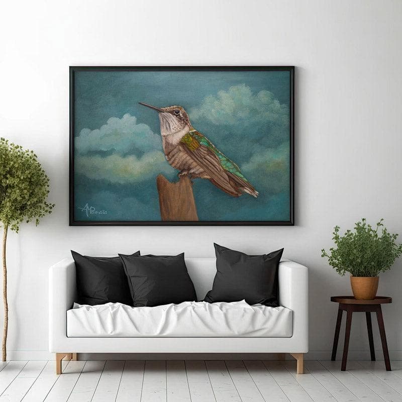 Wall Art & Paintings - Moonlit Hummingbird Wall Painting - Black Frame