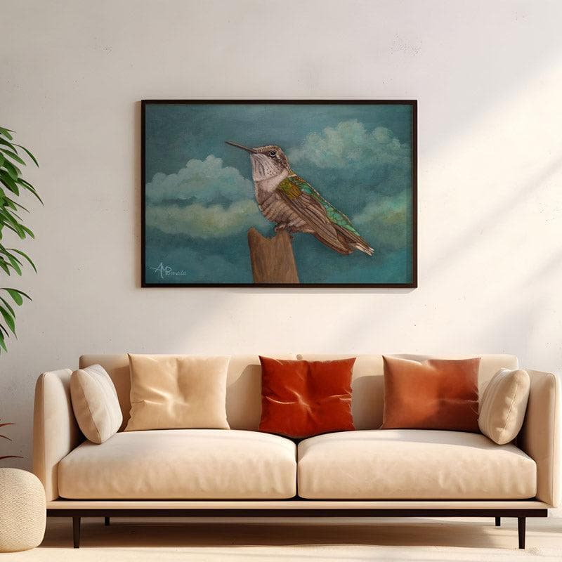 Wall Art & Paintings - Moonlit Hummingbird Wall Painting - Black Frame