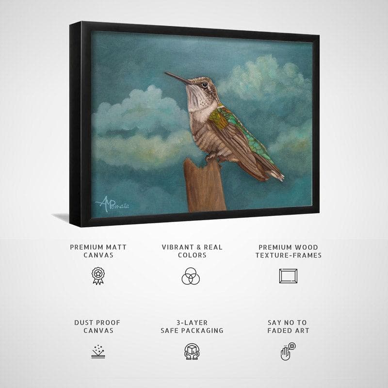 Wall Art & Paintings - Moonlit Hummingbird Wall Painting - Black Frame