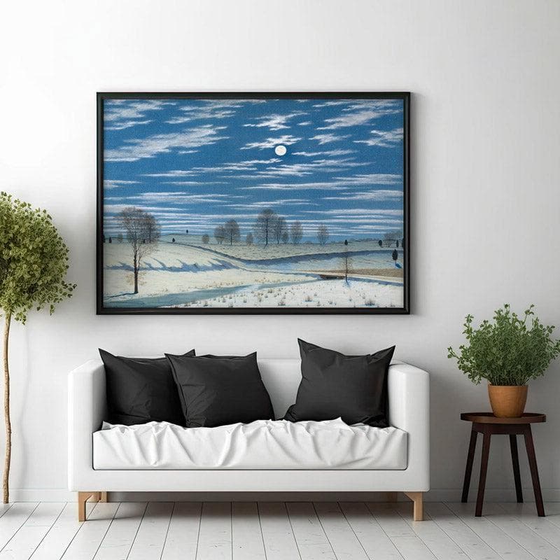 Wall Art & Paintings - Moonlit Winter Landscape Wall Painting - Black Frame