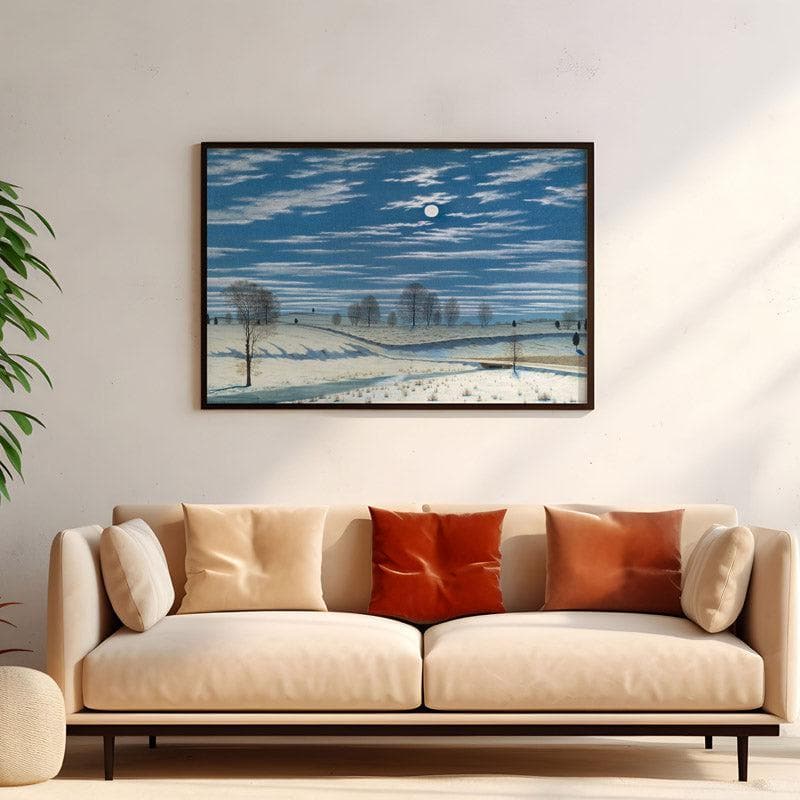 Wall Art & Paintings - Moonlit Winter Landscape Wall Painting - Black Frame